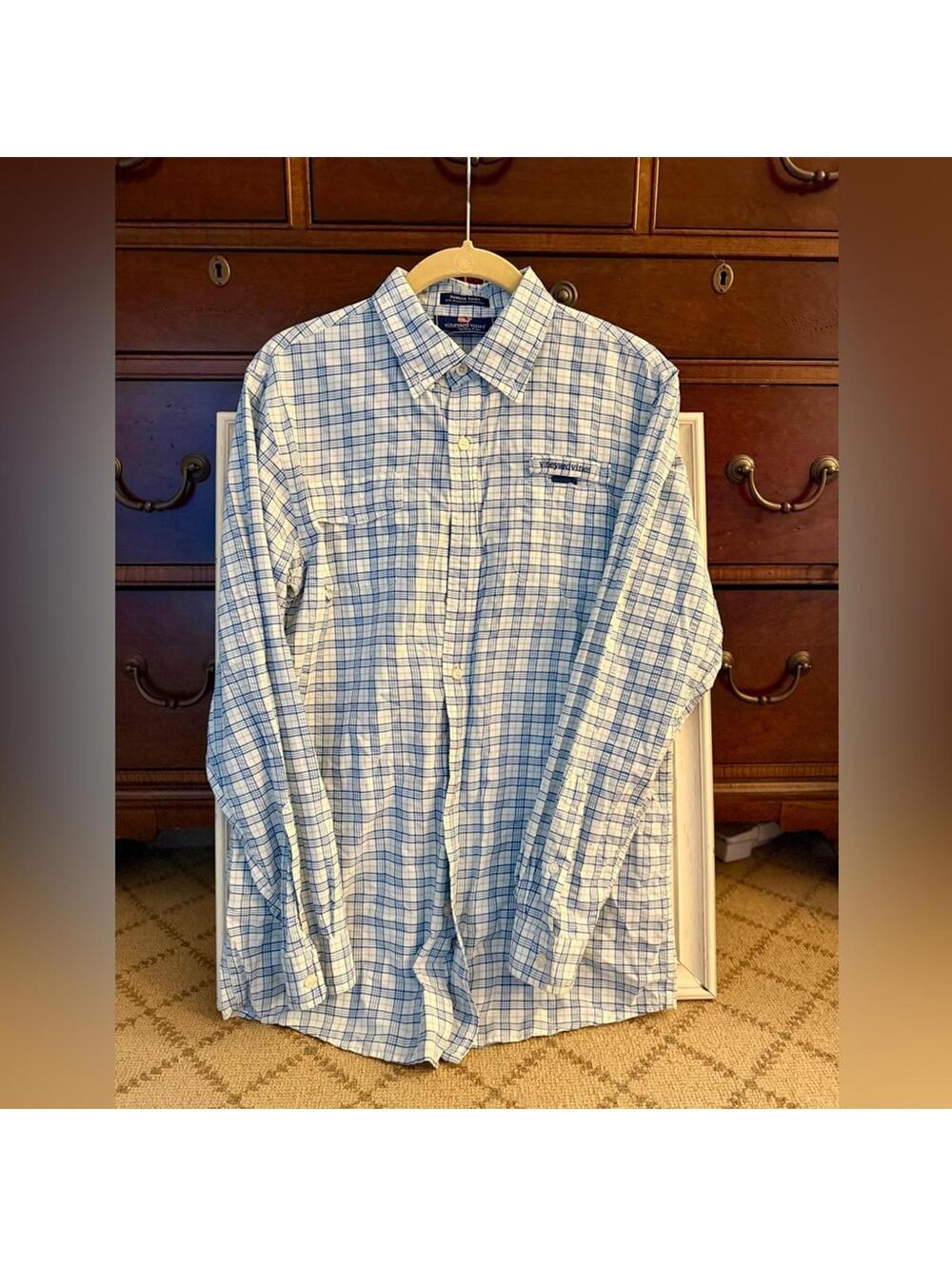 Vineyard Vines Vintage Men's Harbor Shirt in a blue and white plaid pattern XL